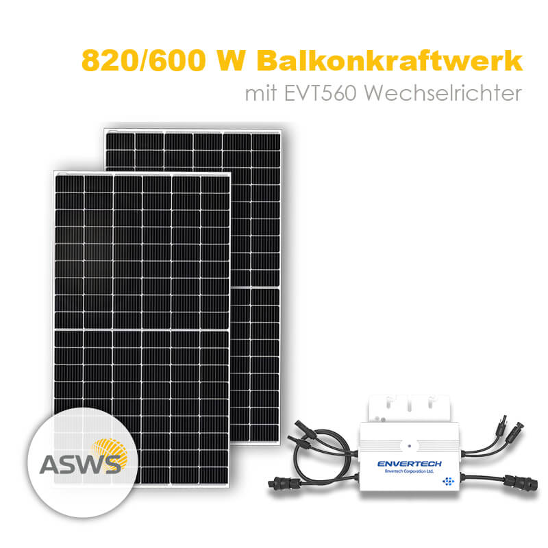 Produktbild zeigt zwei silberne Solarmodule mit Mikrowechselrichter