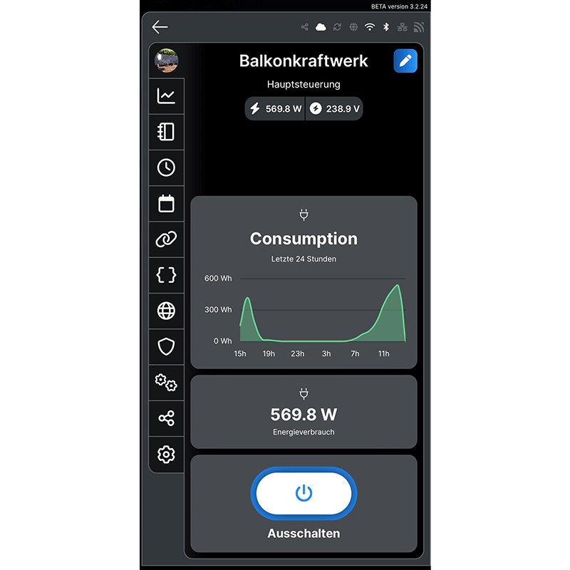 Screenshot zeigt Stromverbrauch in einer App