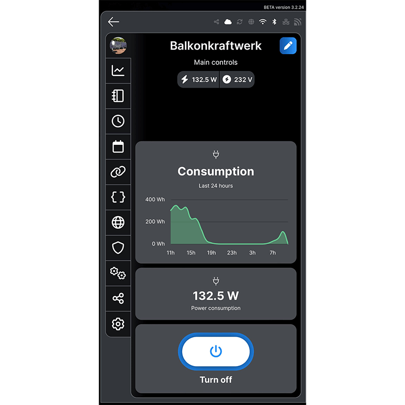 Screenshot zeigt Monitoring eines Balkonkraftweks